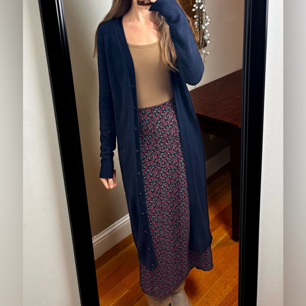 Alexander Wang Long maxi slim navy blue wool cashmere Cardigan sweater duster